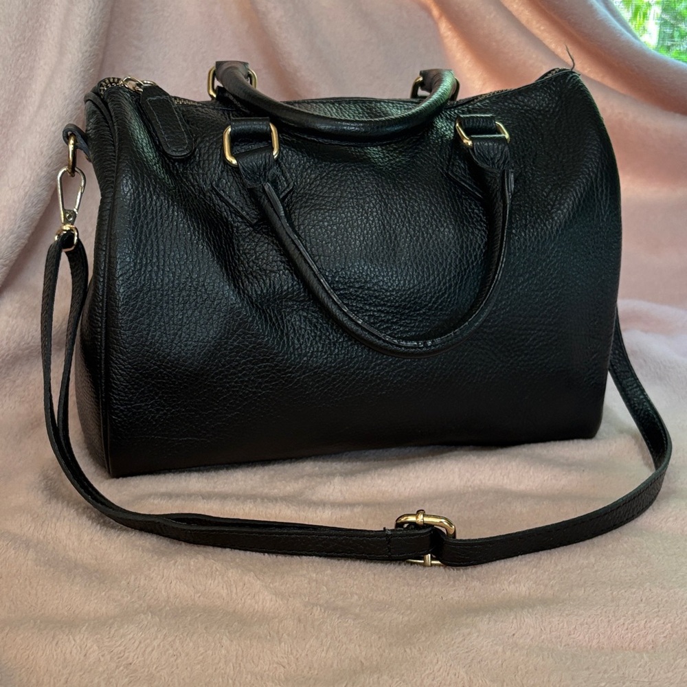 Vera Pelle Black Leather Satchel